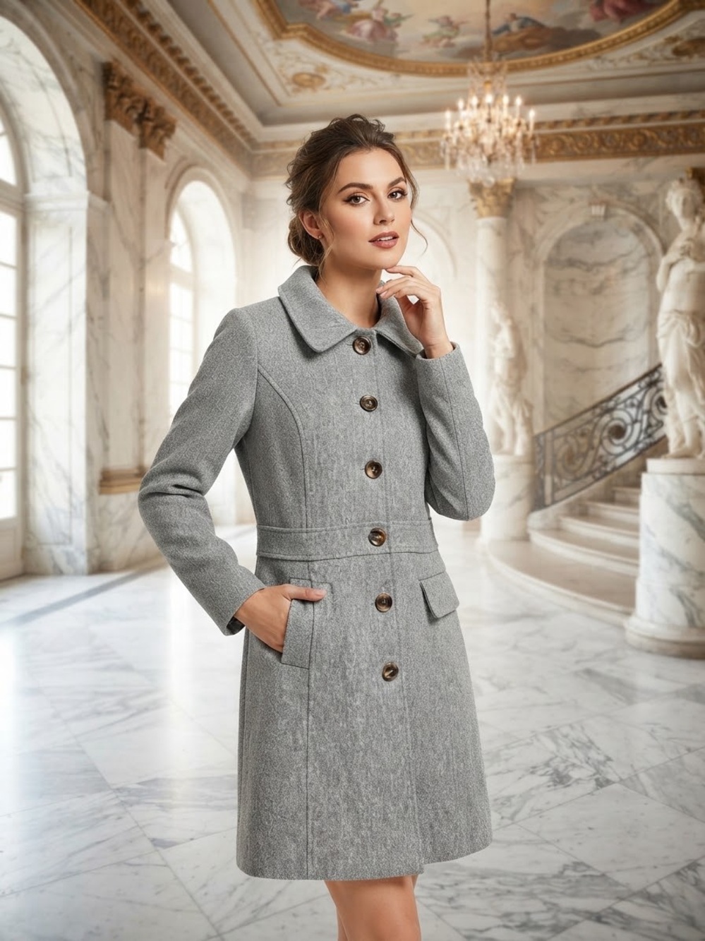 Allegra K Grey Single-Breasted Trench Coat